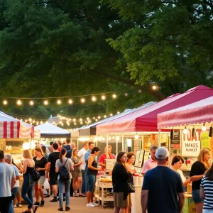 Community gathering at Fork Fest with local food vendors
