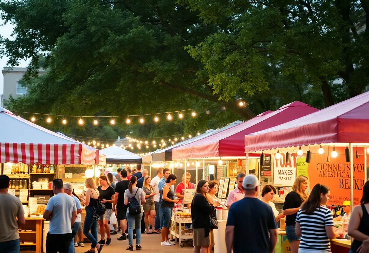Community gathering at Fork Fest with local food vendors
