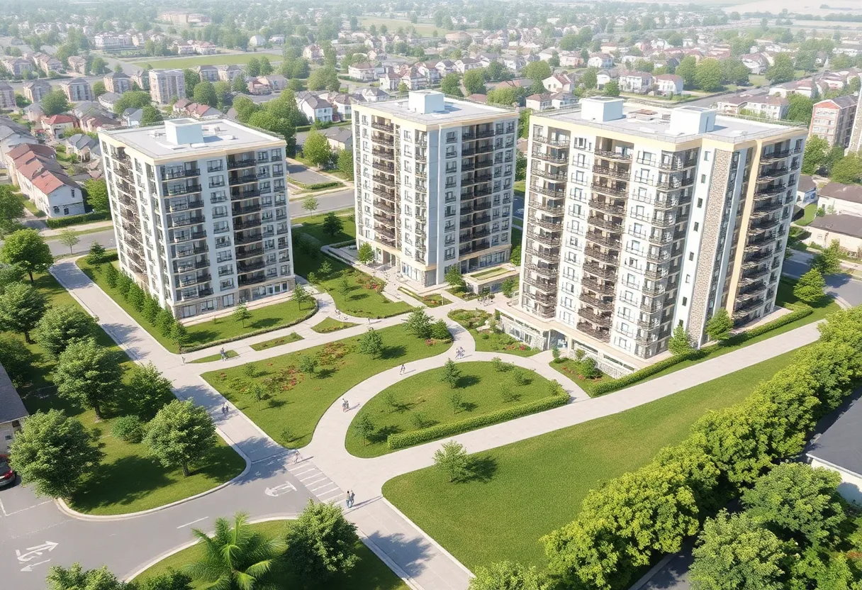 Conceptual illustration of Gaslight Village development in East Grand Rapids.