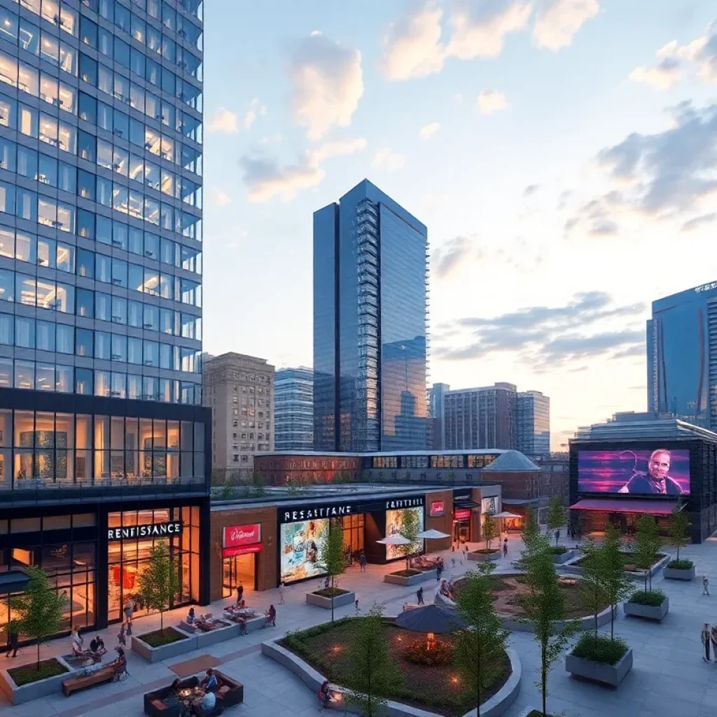 Architectural rendering of the renovated Renaissance Center in Detroit.