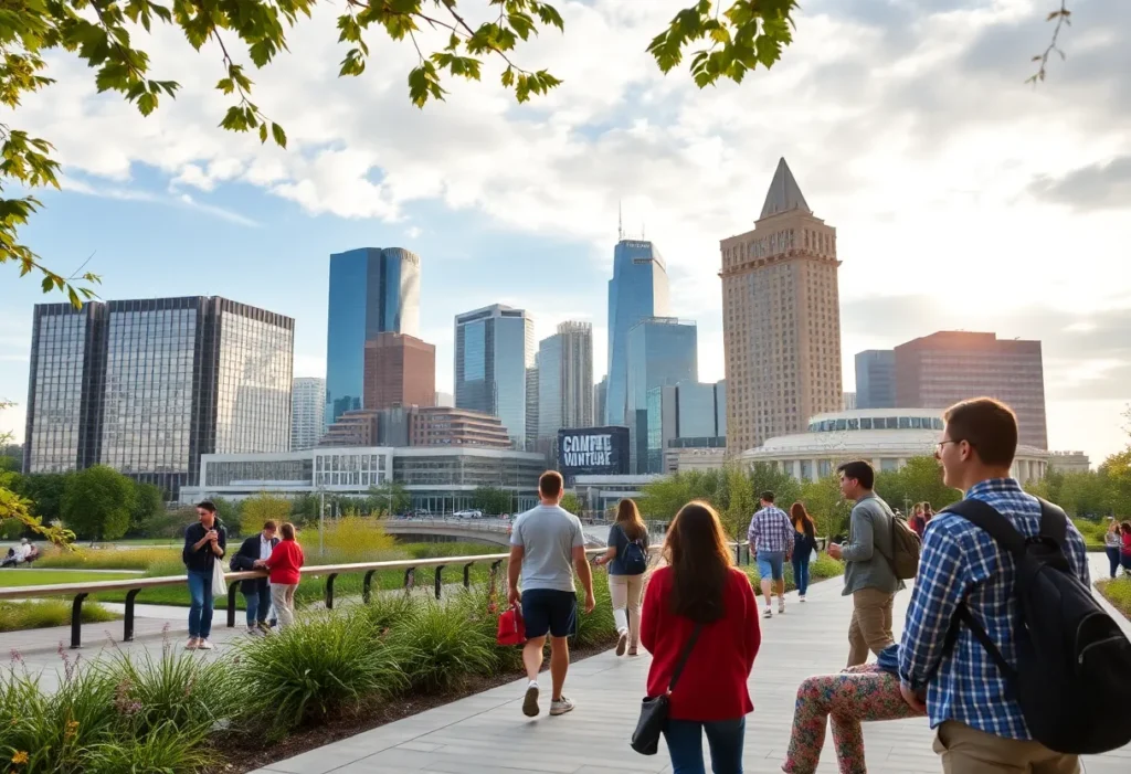 A view of accessible public spaces in Grand Rapids with diverse individuals.