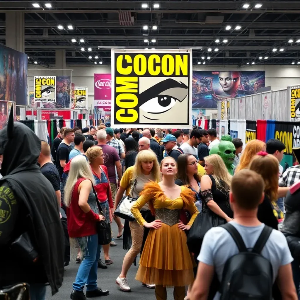 Scene from the Grand Rapids Comic Con featuring attendees in costumes