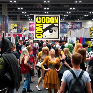 Scene from the Grand Rapids Comic Con featuring attendees in costumes
