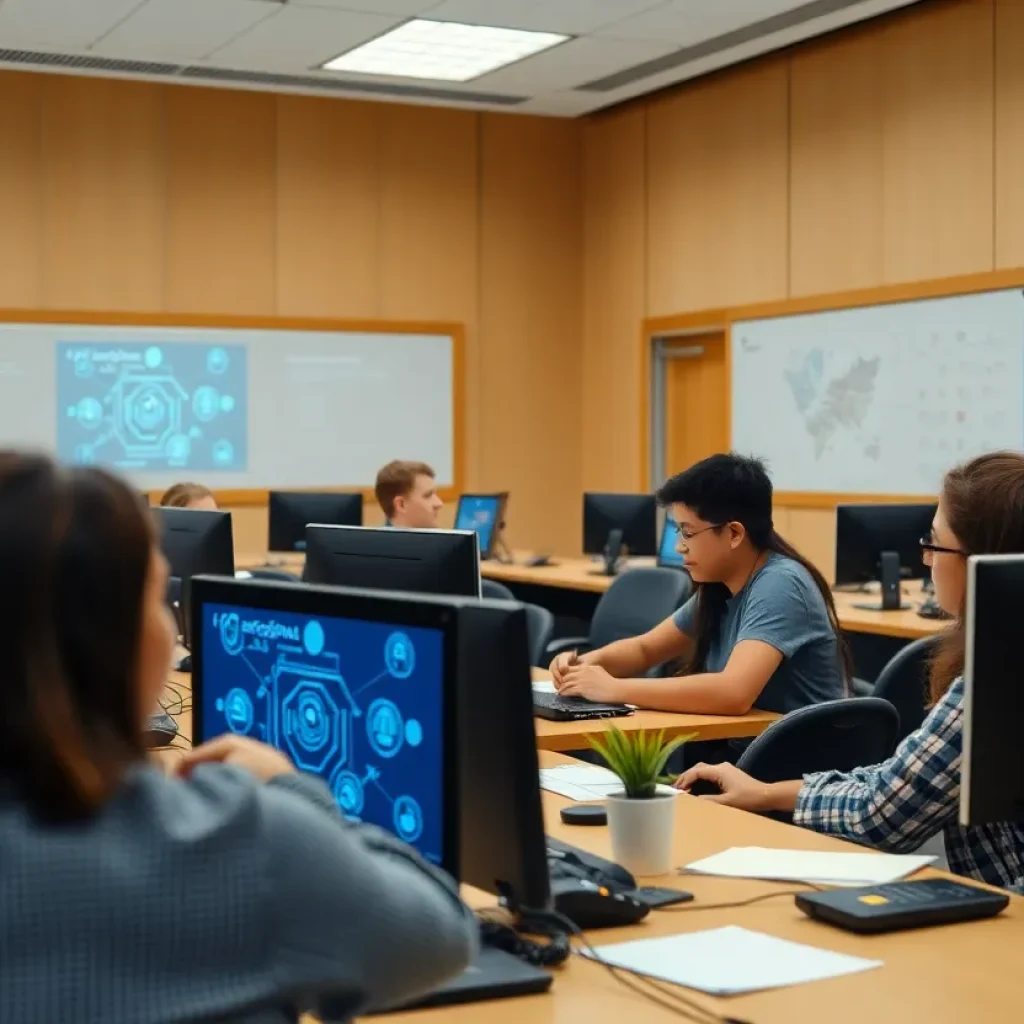 Students learning about artificial intelligence at Grand Rapids Community College