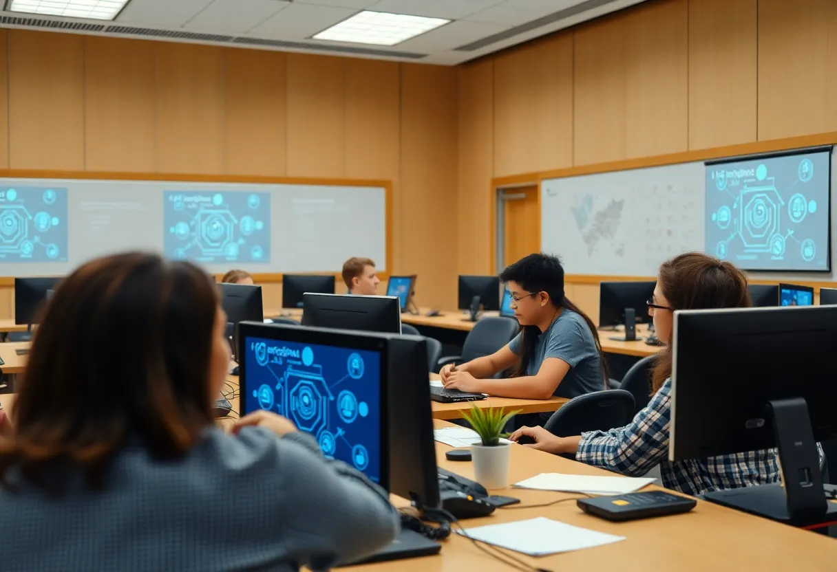 Students learning about artificial intelligence at Grand Rapids Community College
