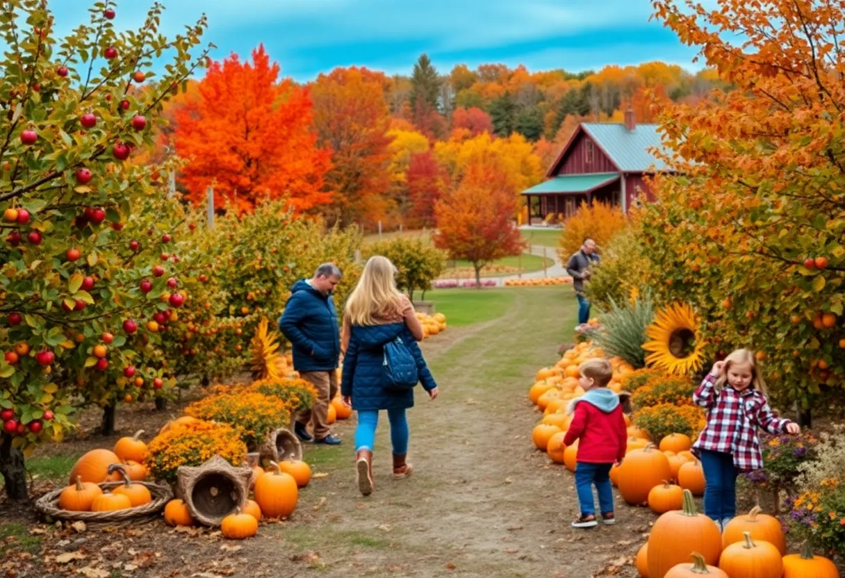 Families enjoying fall activities at an orchard in Grand Rapids