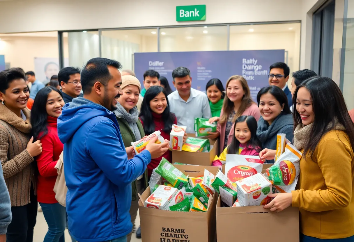 Community members donating food at a Grand Rapids food drive.