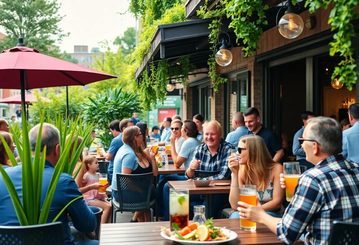 Outdoor happy hour scene in Grand Rapids