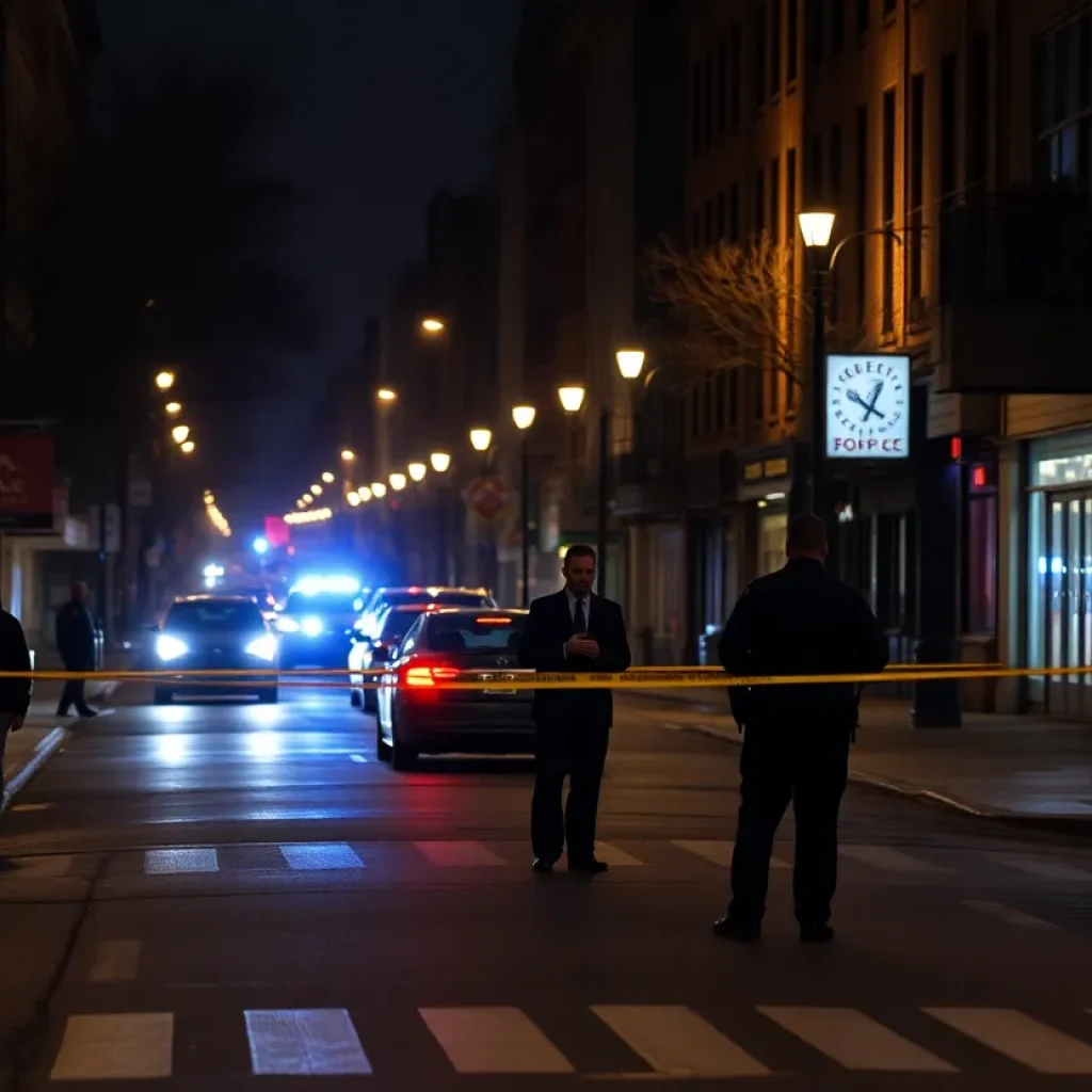 Grand Rapids police investigating a crime scene at night