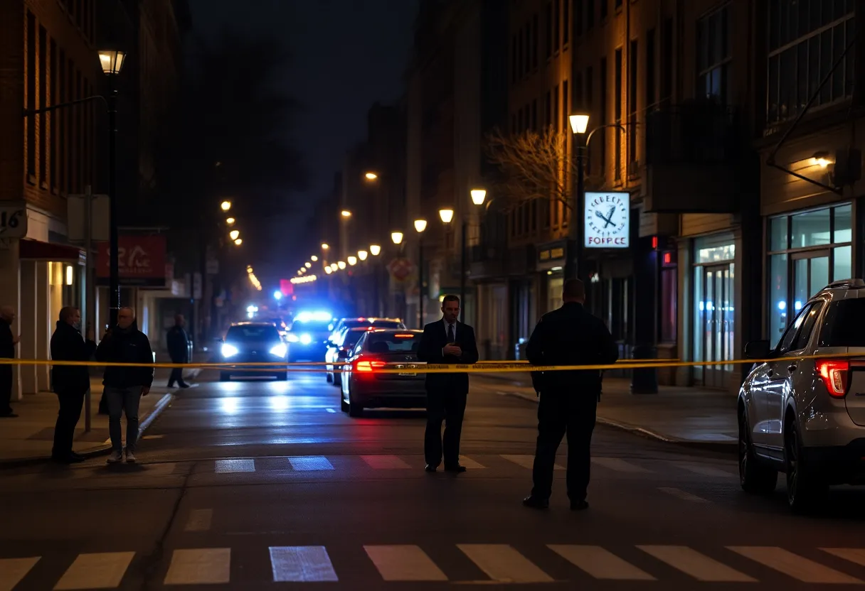 Grand Rapids police investigating a crime scene at night