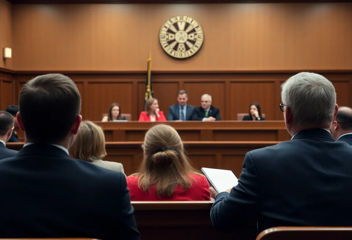 Courtroom scene during murder trial in Grand Rapids