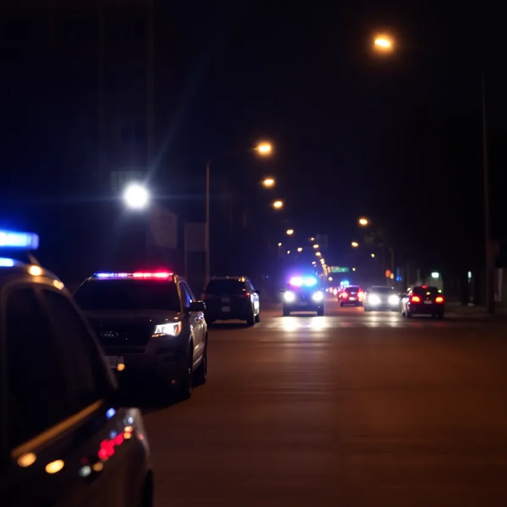 Police lights flashing in a deserted street in Grand Rapids, symbolizing safety concerns.