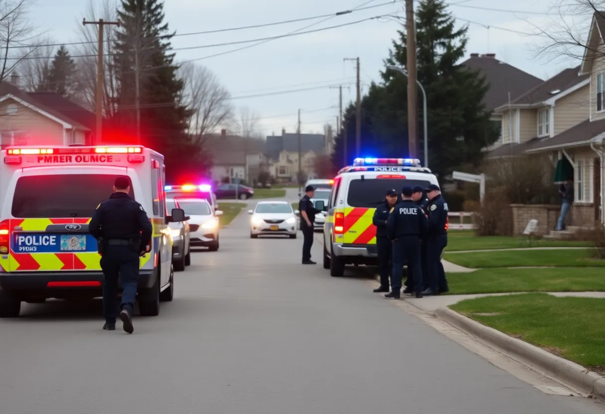 Police officers and emergency vehicles in a residential area during an incident.