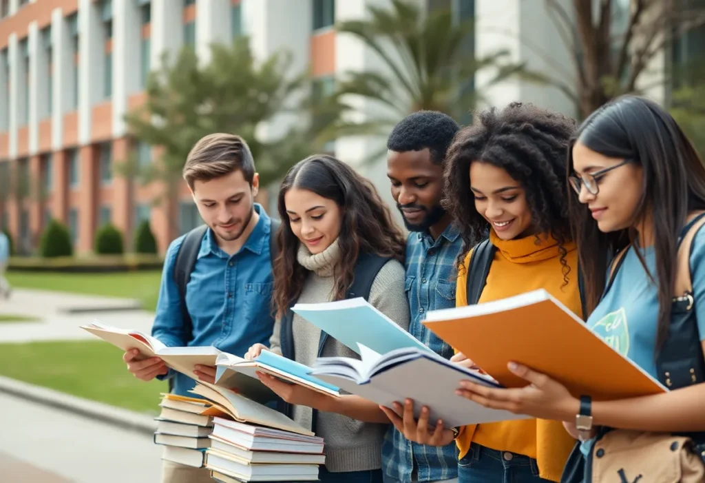 Students studying together on a university campus