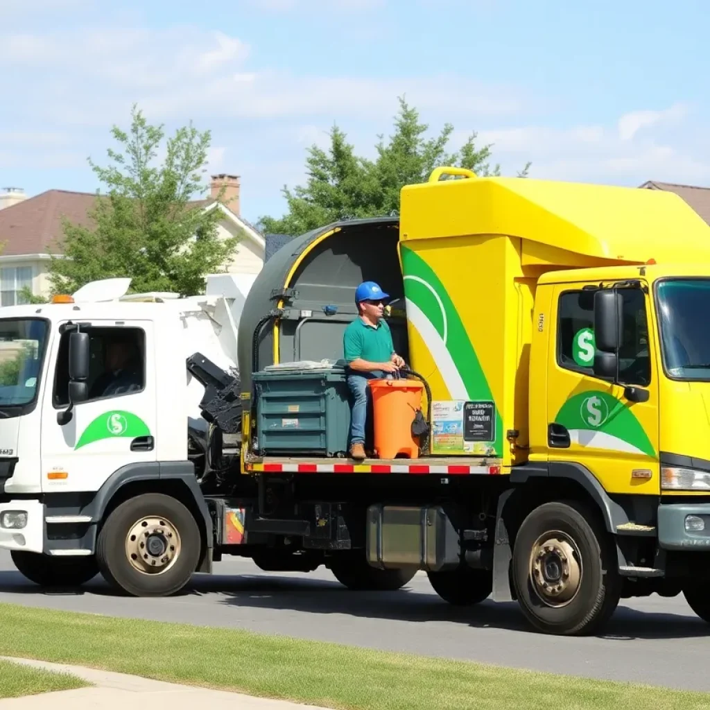 Trash collection truck in a Grand Rapids neighborhood