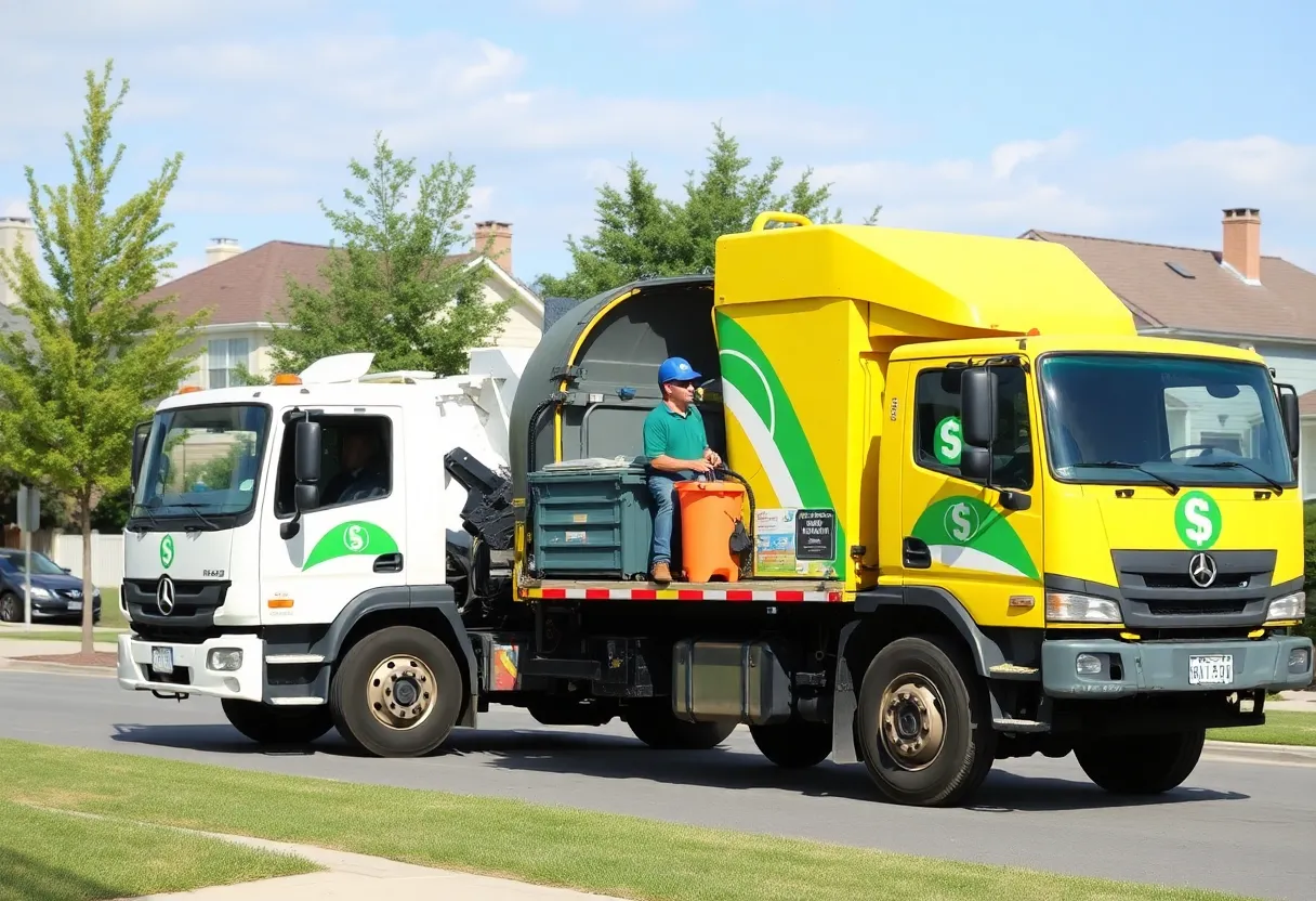 Trash collection truck in a Grand Rapids neighborhood