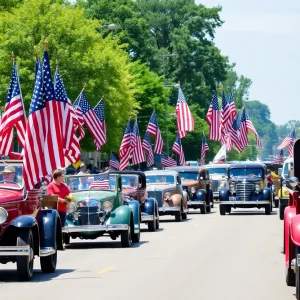 Community parade in Grand Rapids honoring WWII veterans with vintage vehicles