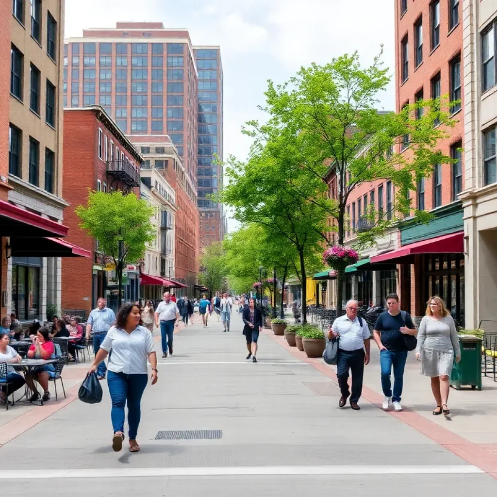 Construction at Greektown with widened sidewalks and outdoor dining