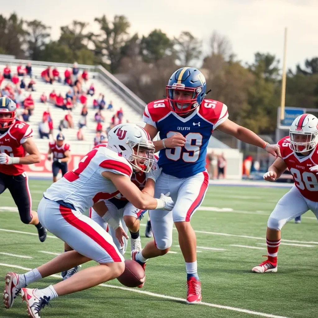 Football players from Grand Valley State and Pittsburg State in action during the game.