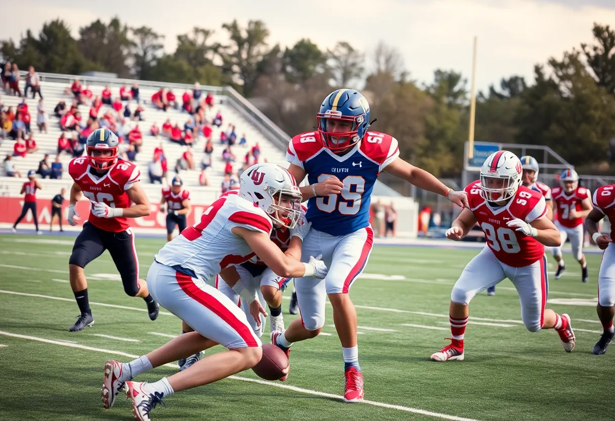 Football players from Grand Valley State and Pittsburg State in action during the game.