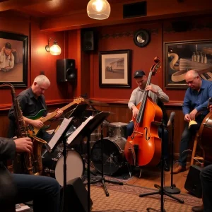 Musicians performing at a jazz jam session