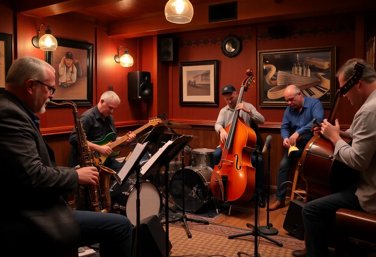 Musicians performing at a jazz jam session