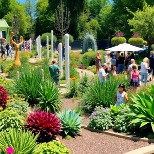 Visitors enjoying Frederik Meijer Gardens during the 30th anniversary celebrations with art installations.