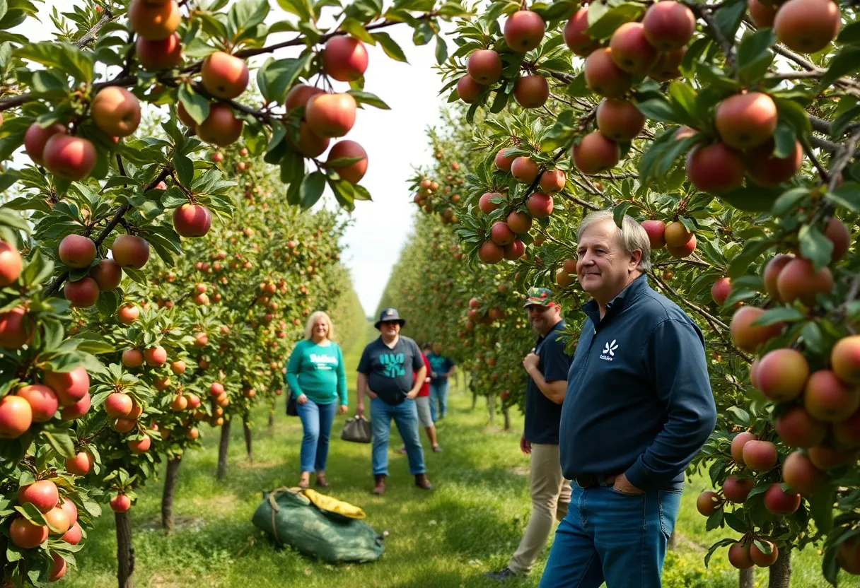 Apple orchard in Michigan with vibrant trees and community engagement