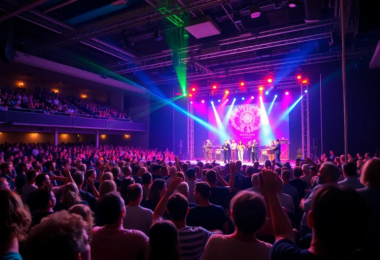 Audience at a comedy show in Grand Rapids celebrating the performance