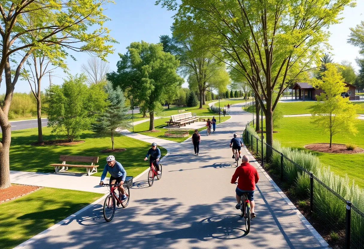 Scenic view of Oxford Trail with cyclists and pedestrians