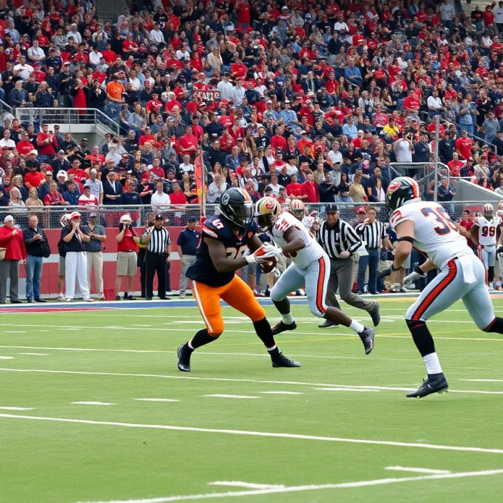 Pittsburg State players in a football match