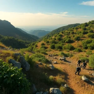 Search teams in rugged terrain looking for missing women