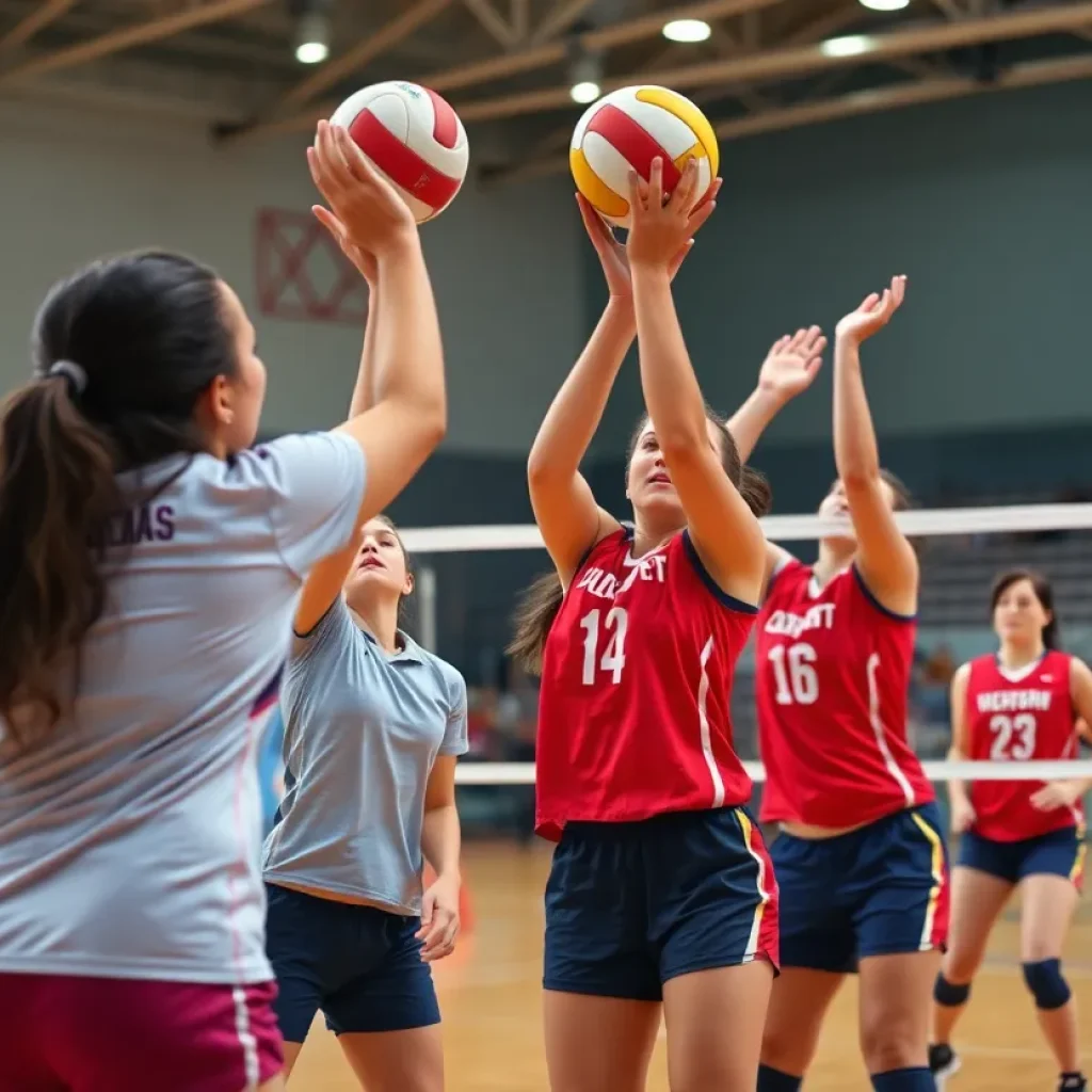 Wheeling University Volleyball team competing in a tournament