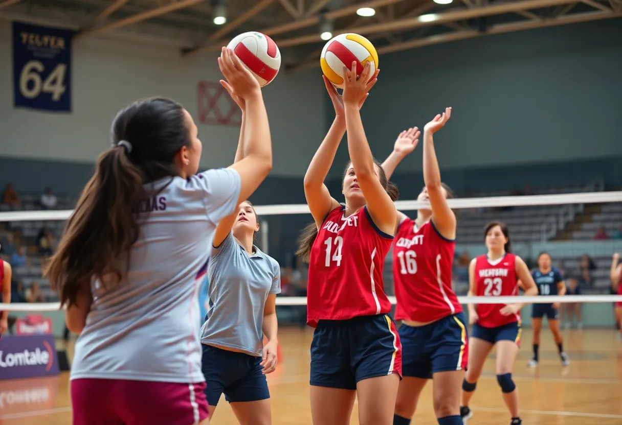 Wheeling University Volleyball team competing in a tournament