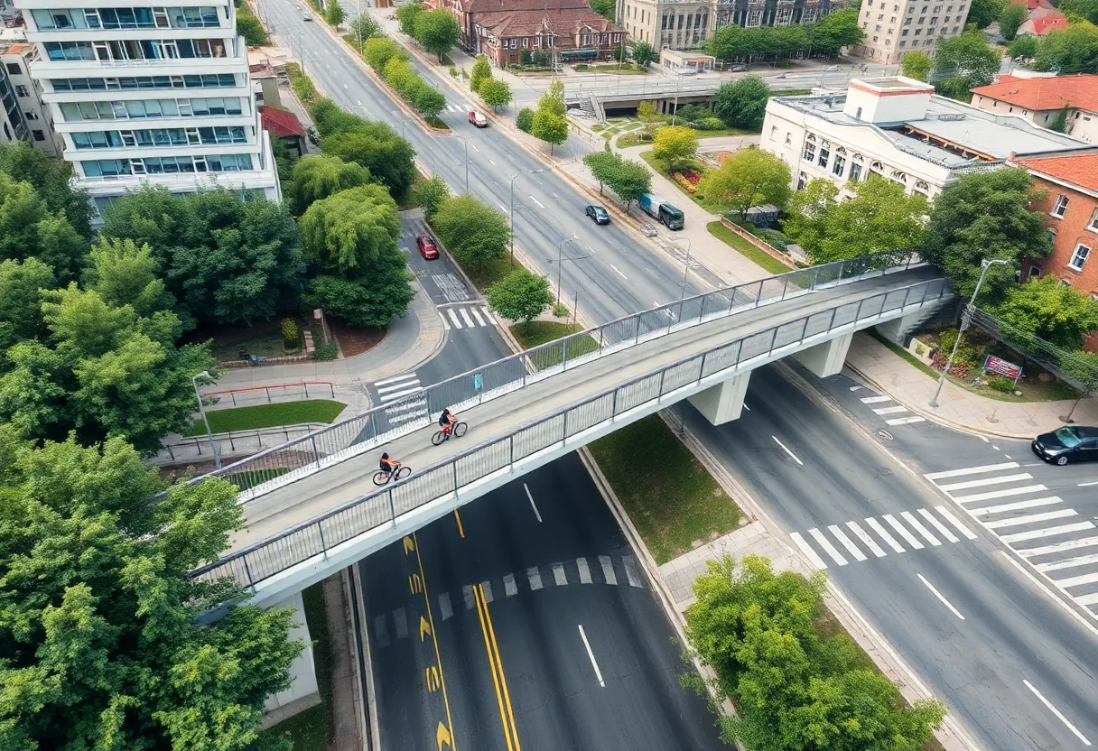 Pedestrian bridge in Wyoming, Michigan over busy street