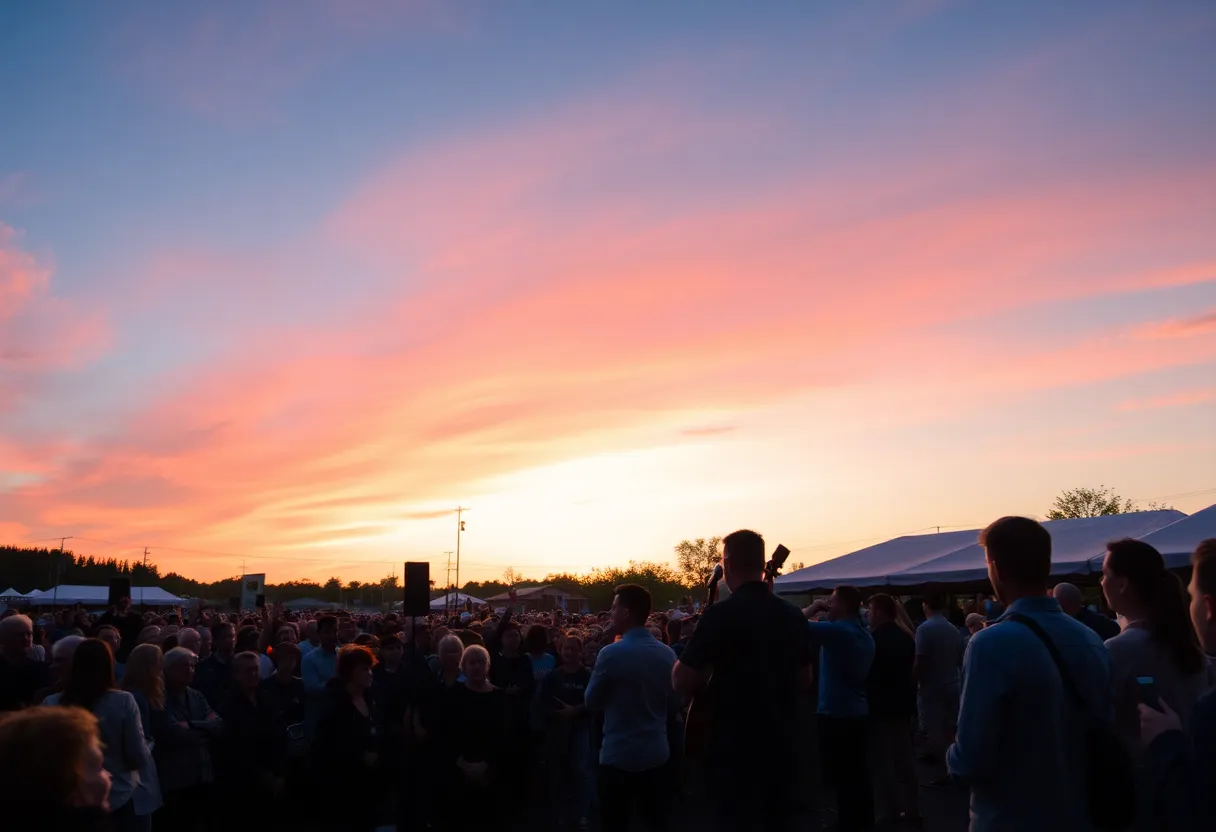 Audience enjoying Young the Giant's acoustic performance at a beautiful outdoor venue.