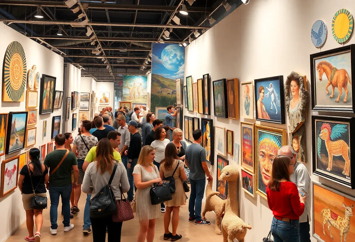 People viewing art at the ArtPrize 2025 awards ceremony in Grand Rapids