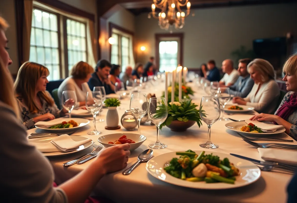 Elegant dining setup at the Breaking Bread fundraiser.