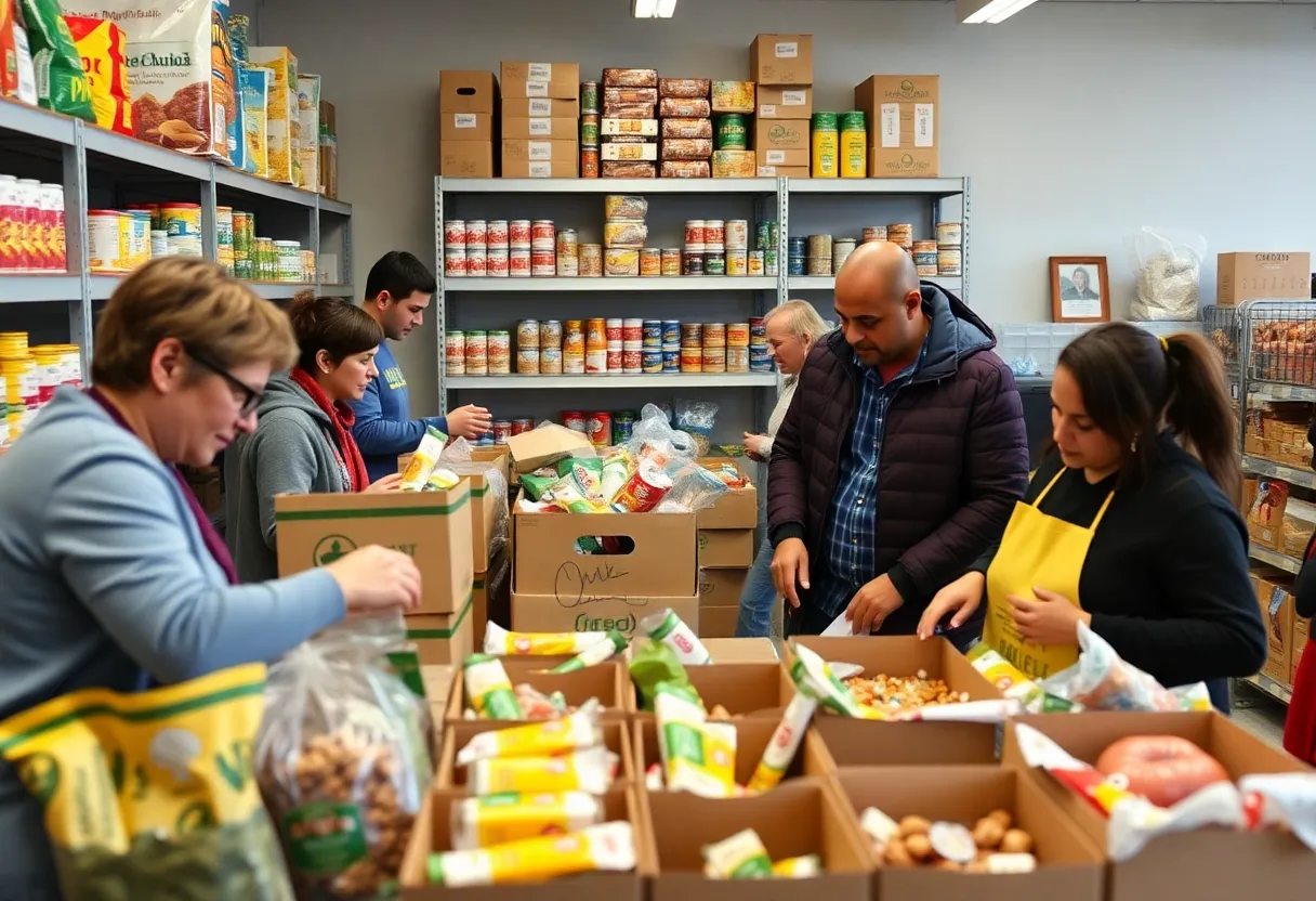 Volunteers distributing food at a community food bank in Michigan.