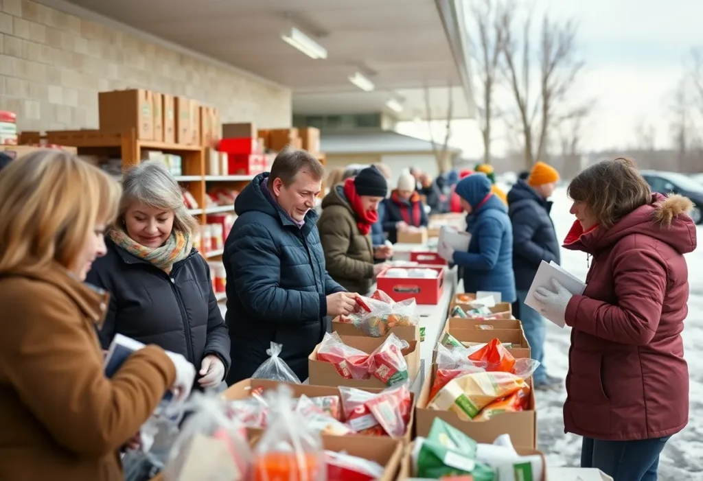 People receiving food assistance at a community pantry in Michigan