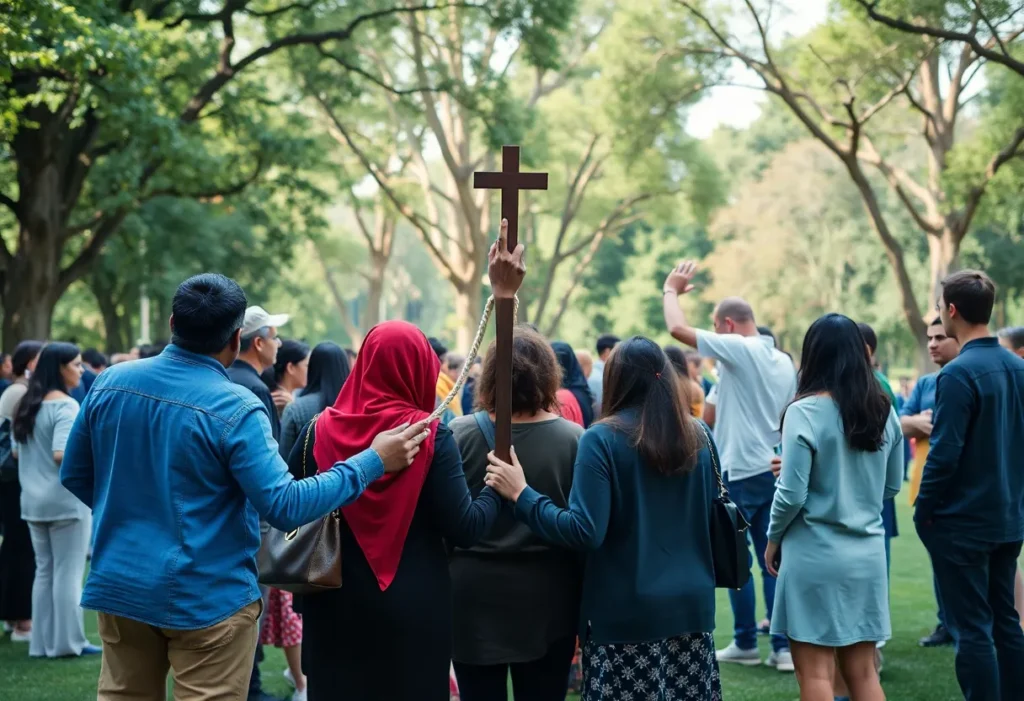 Community gathering symbolizing peace and reflection after hostage release