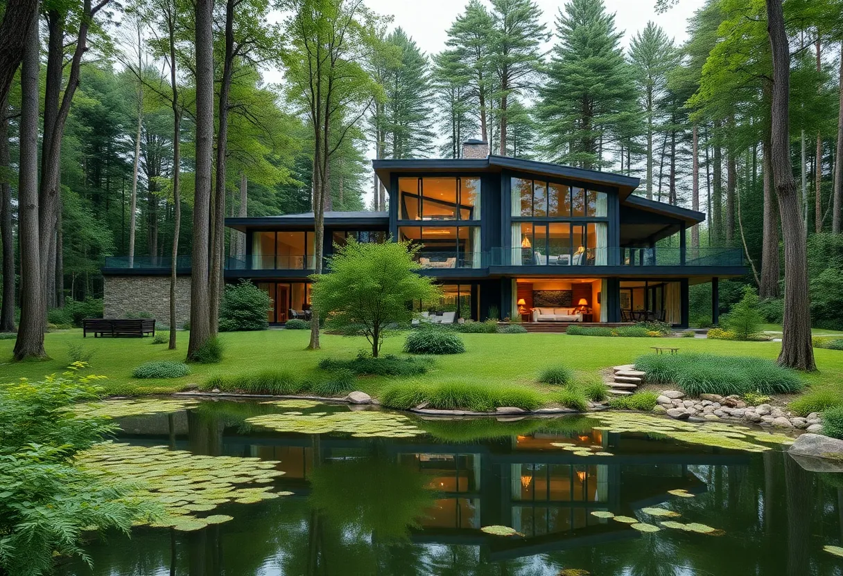 A stunning custom woodland retreat house surrounded by trees