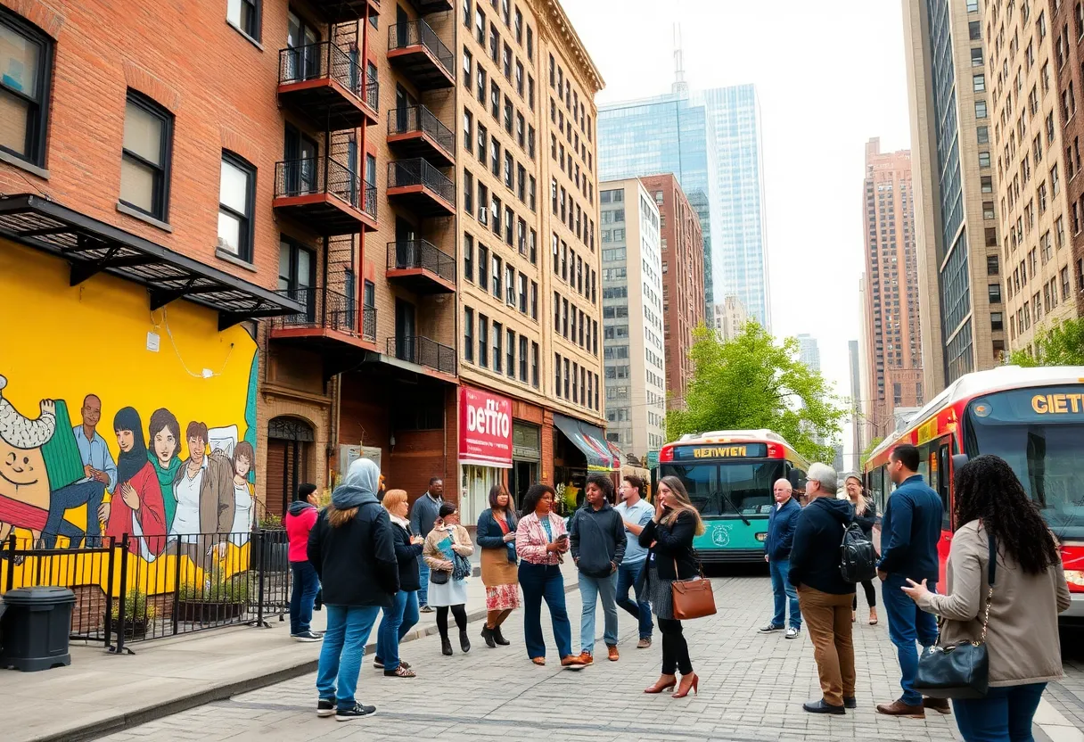 Vibrant Detroit cityscape featuring renovated homes and buildings