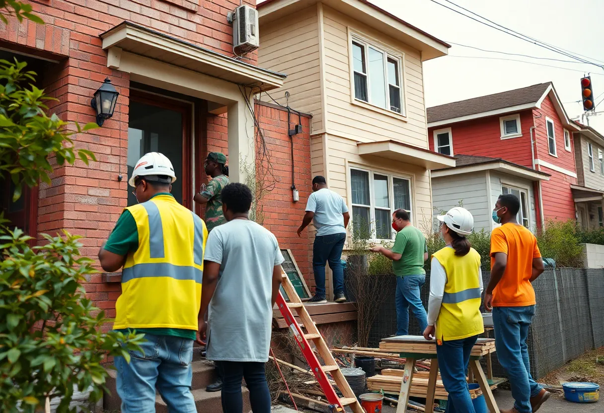 Workers engaged in home repair activities in Detroit