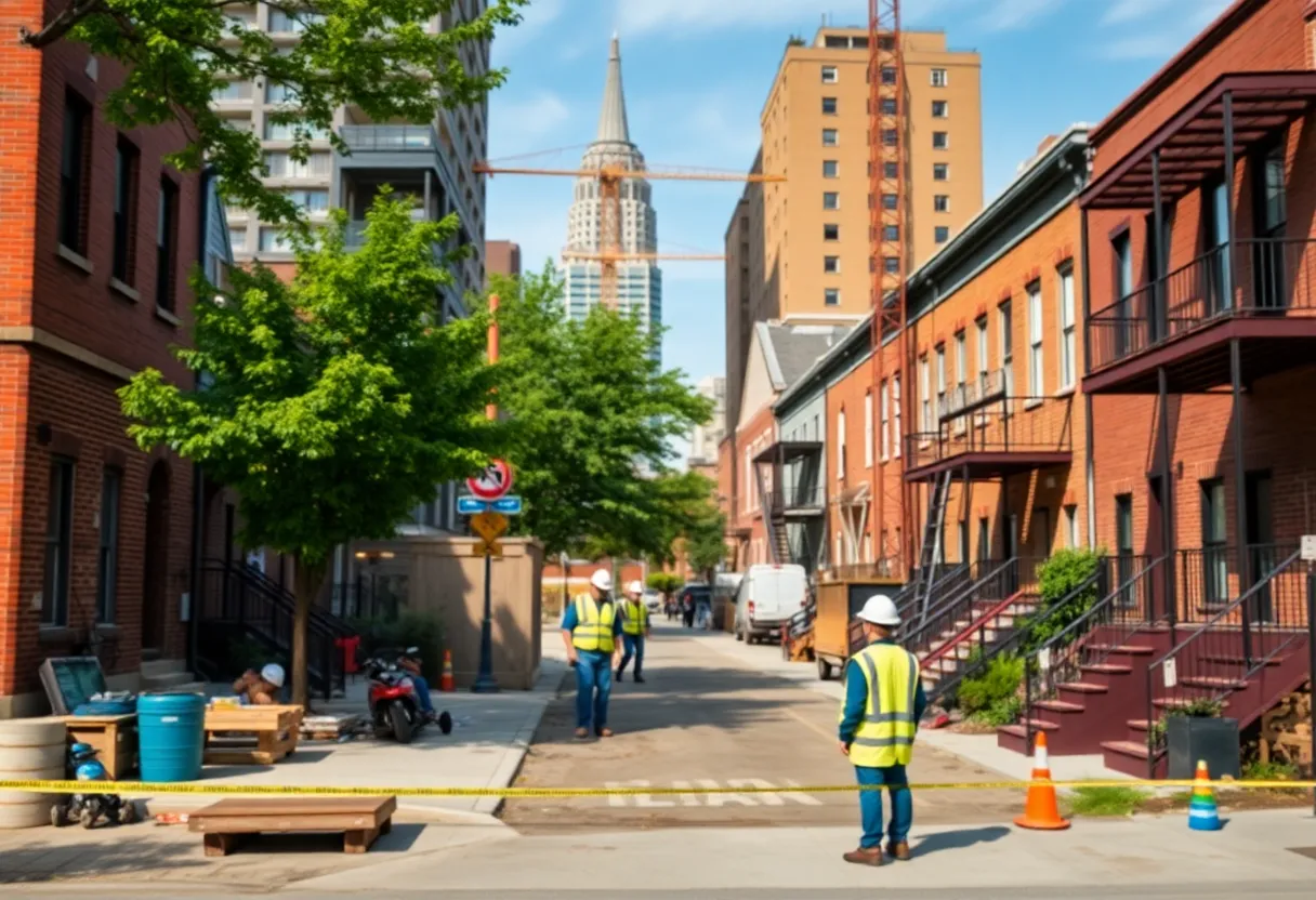 Community members engaging in home repair and neighborhood improvement activities in Detroit.