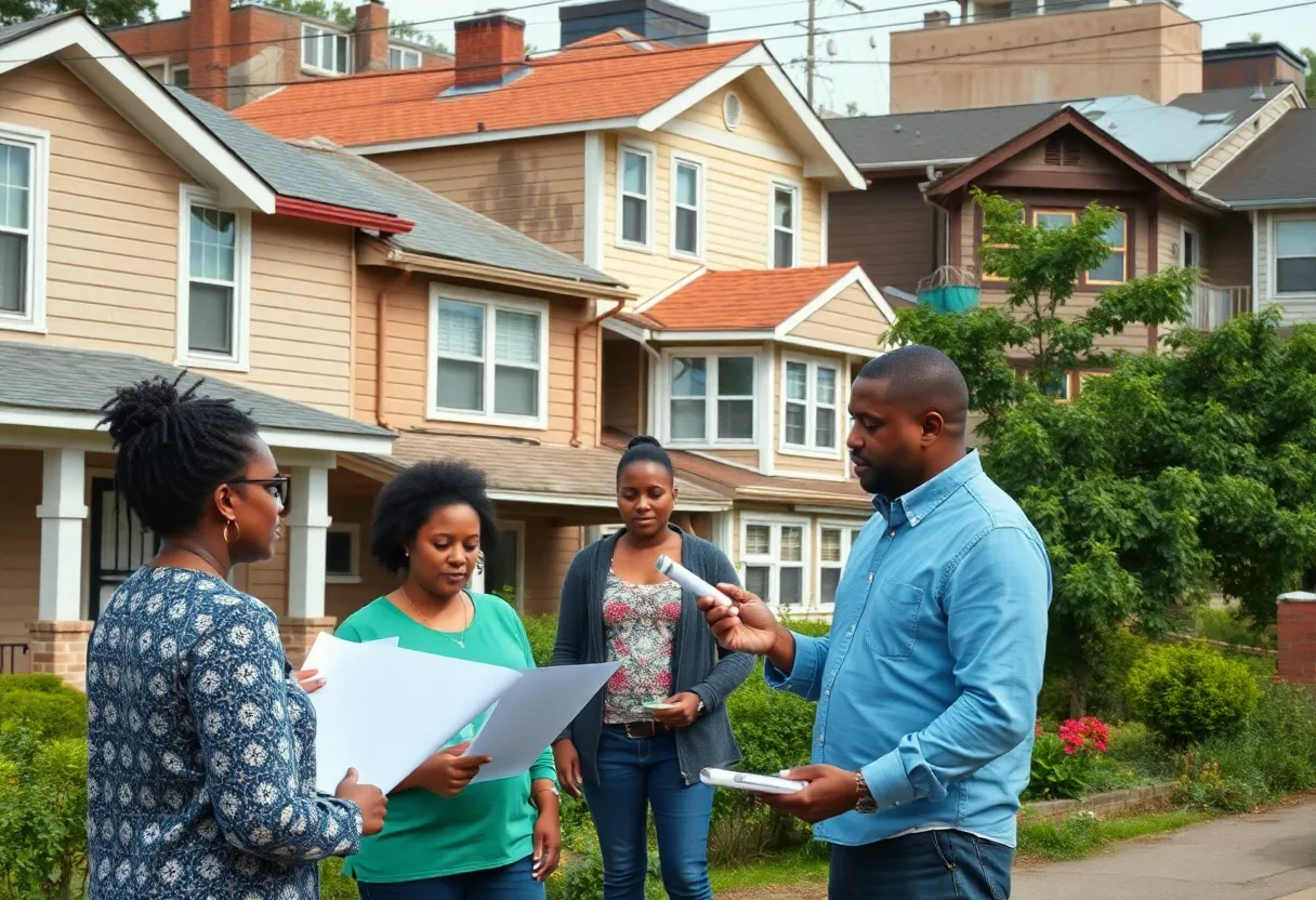 Community street in District 6 Detroit with homes needing renovation