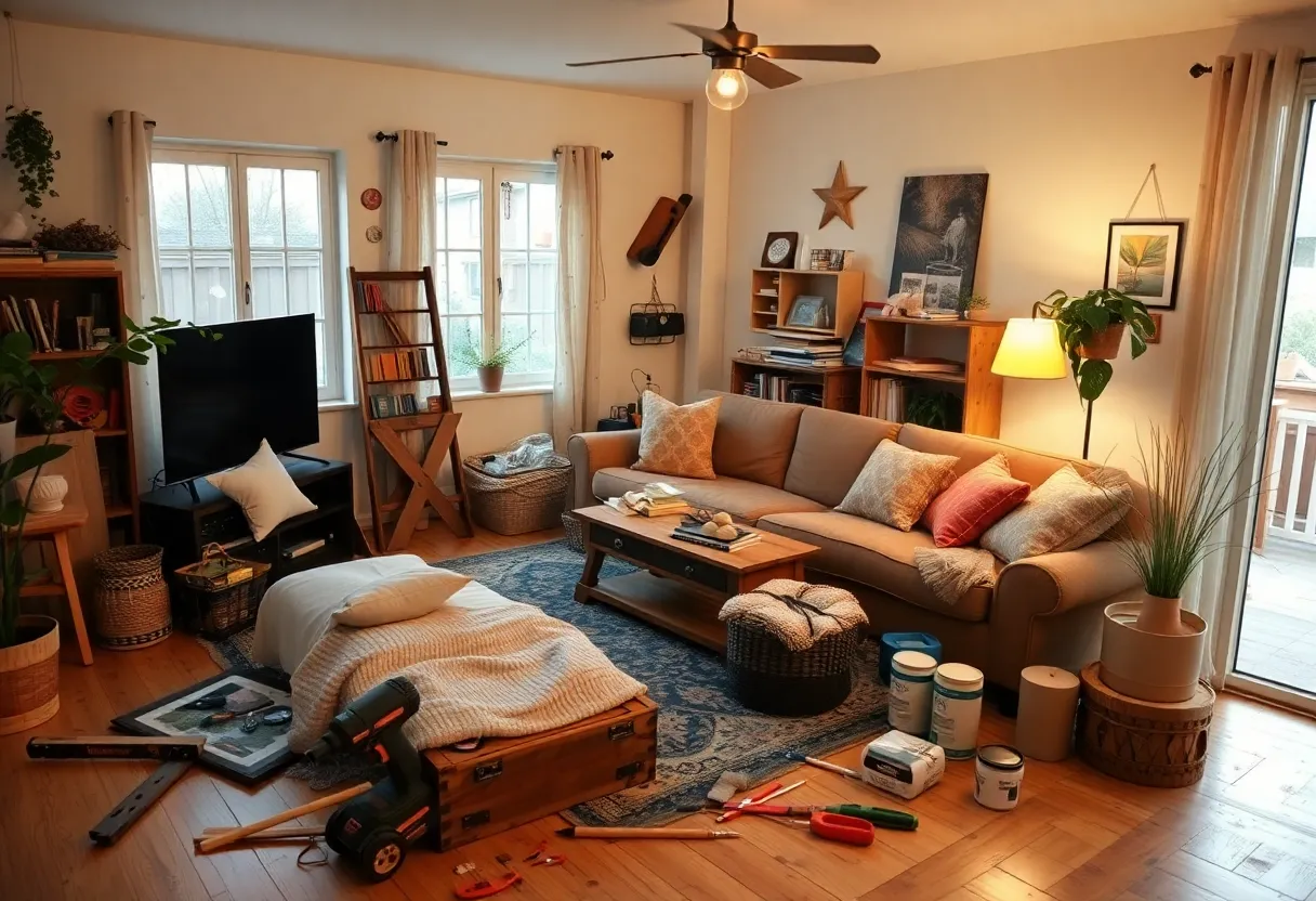Interior of a home featuring various DIY projects and tools.