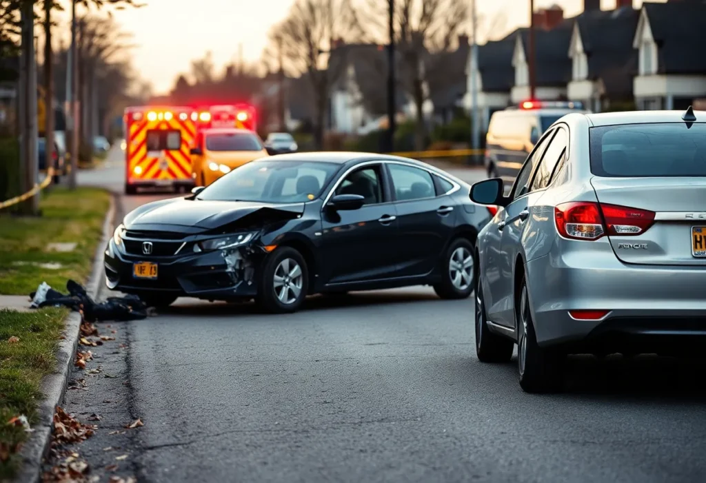 Police and emergency vehicles at a car accident site