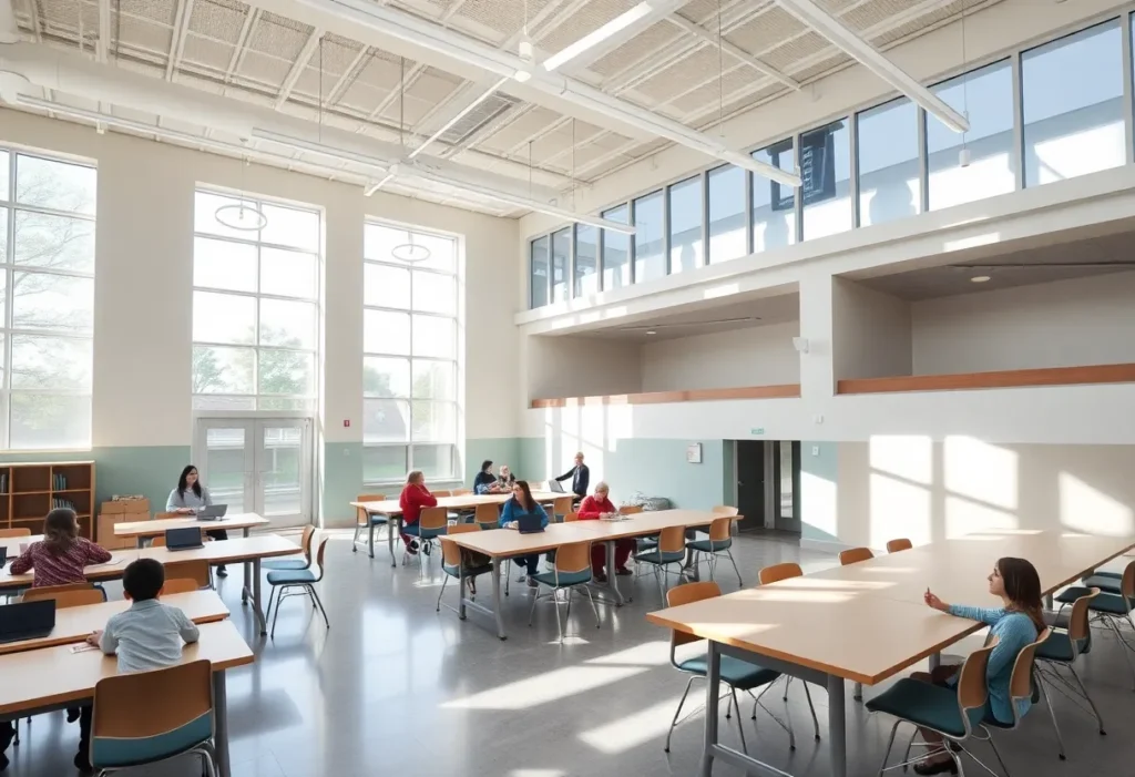 Renovated high school classrooms with natural lighting
