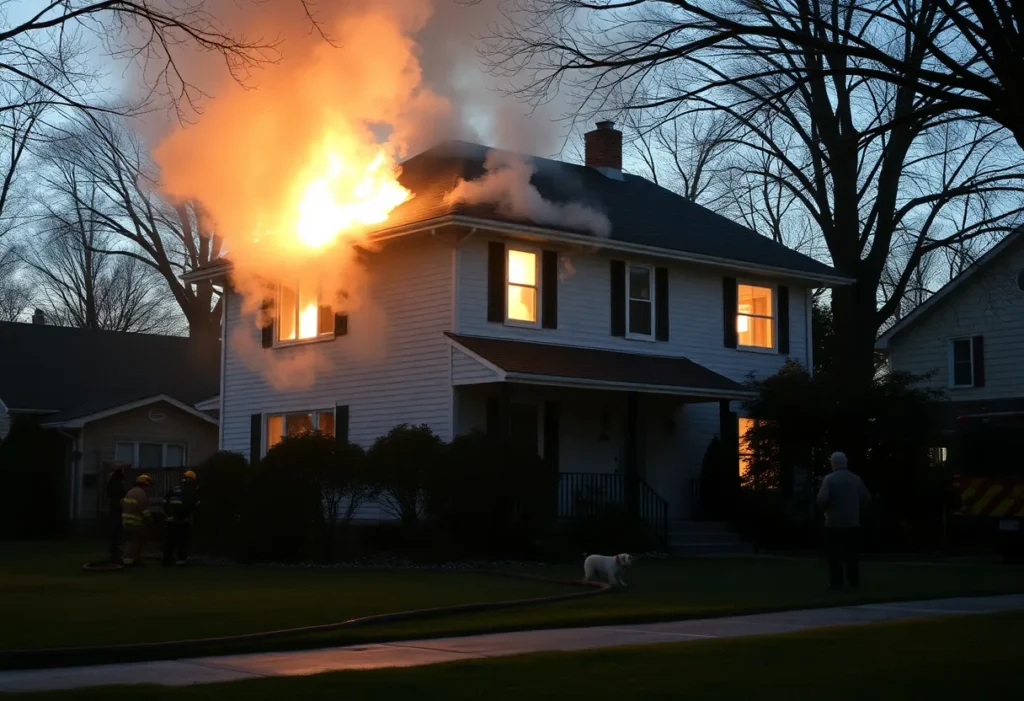 Firefighters battling an arson blaze at a two-story home in Grand Rapids